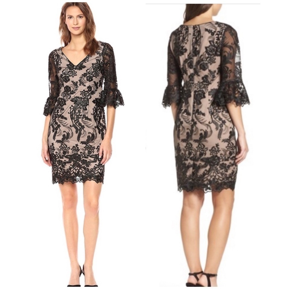 Adrianna Papell Eillen Embroidered Lace Dress Black 2